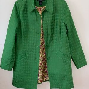 Green Houndstooth Print Jacket Floral Interior Size 14